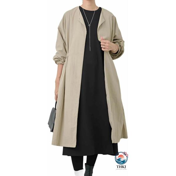 トレンチコート レディース 春服 スプリングコート バルーン袖フレアーコート  2WAY 着用 ワンピース アウター 薄手 着回し力 おしゃれ きれいめ
