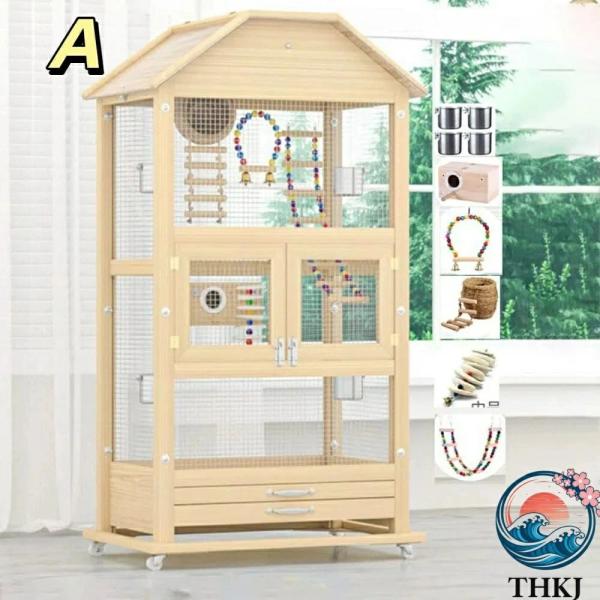 5pcs 鳥の バード 大型木製 文鳥 カゴ 高さ130cm 鳥かご セキセイインコ 餌入れ  金の鳥籠 耐久性は 通気性は 2段 ゲージ 鳥 キャスター おもちゃ