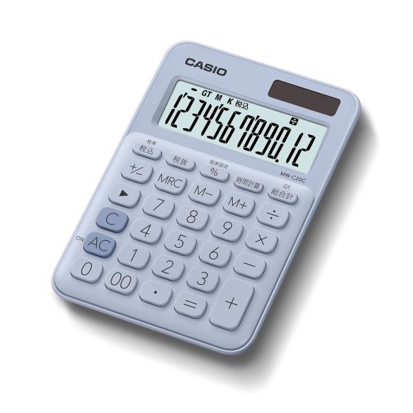 カシオ カラフル電卓 ペールブルー 12桁 ミニジャストタイプ MW-C20C-LB-N