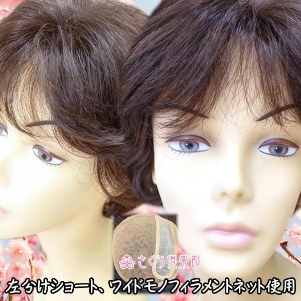 人毛ウィッグ ショート 新色 人毛100 左分け地肌付き Hw63 医療用