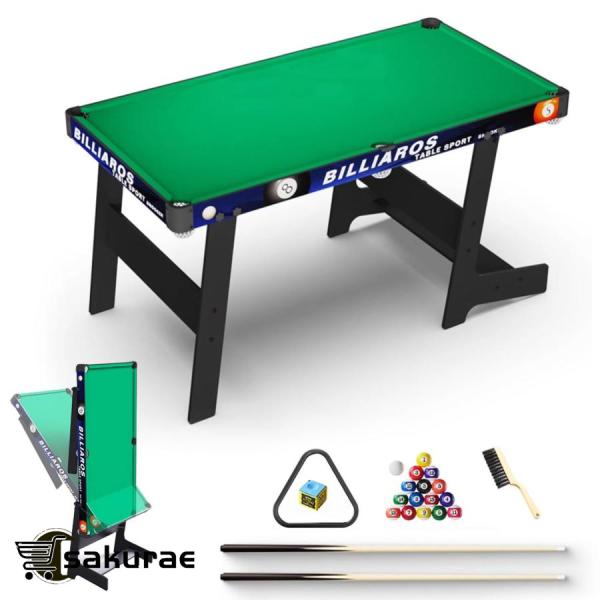 ビリヤード台 折りたたみ式 ビリヤードテーブル 家庭用 子供大人用 ボール＆プールキュー付き 付属品付き 屋内おもちゃ 自立式 折り畳み式収納 安定した省スペー