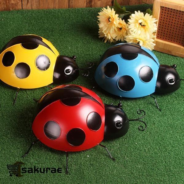 3x金属の庭てんとう虫壁アート装飾カラフルなかわいいテントウムシ屋