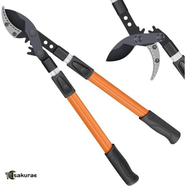 【幅広い用途】切断径60mm、全長：67-100cｍ。公園、街路樹、果樹、庭園などの太枝切りや剪定作業に最適!【5段階伸縮式】伸縮機能付きなので、太い枝を楽に剪定、高所の作業にも脚立いらずで安全です。手元操作で簡単に伸縮できます。【パワーギ...