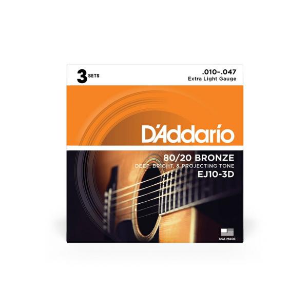 D'Addario __I AR[XeBbNM^[ 80/20uY Extra Light .010-.047 EJ10-3D 3setpbNk䂤pPbgΉl