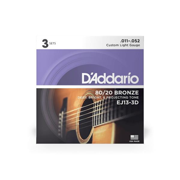 D'Addario __I AR[XeBbNM^[ 80/20uY Custom Light .011-.052 EJ13-3D 3setpbNk䂤pPbgΉl
