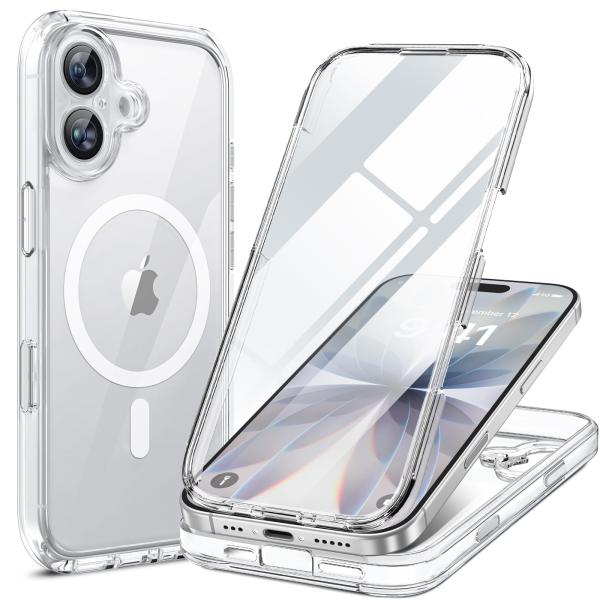 Miracase iPhone17 ケース MagSafe対応 スマホケース いPhone17 用 カバー 9H 強化ガラス 360°保護 全身バン