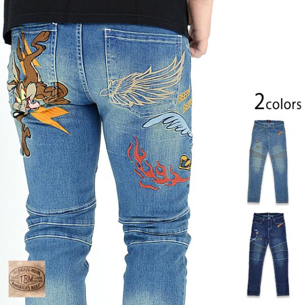 BR×LOONEYコラボ ストレッチバイカーパンツ The BRAVE-MAN LTB-2304 ブレイブマン ジーンズ ワイリー コヨーテ 刺繍 BR×LOONEYコラボ ストレッチバイカーパンツ The BRAVE-MAN LTB-2304