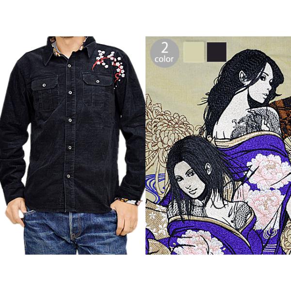 抜刀娘 コーデュロイ長袖シャツ 抜刀娘 284056 和柄 和風 コール天 桜 刺繍 牡丹 抜刀娘 コーデュロイ長袖シャツ 284056 和柄 和風 コール天 桜 刺繍
