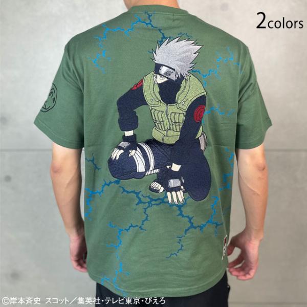 NARUTO×絡繰魂 カカシ半袖Tシャツ 絡繰魂 252009 和柄 和風 刺繍 ナルト 少年ジャンプ からくり爆買