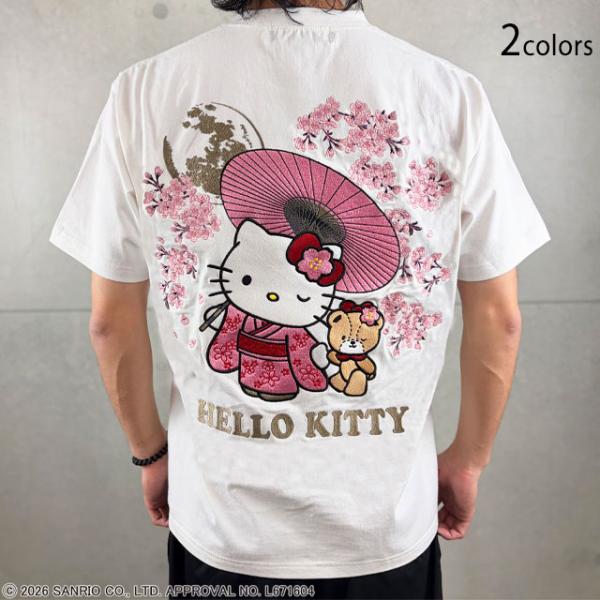 Hello Kitty×絡繰魂コラボ SAKURA半袖Tシャツ 絡繰魂 263050 和柄 和風 桜 さくら キティーちゃん 刺繍