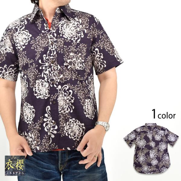 衣櫻 半袖レギュラーカラーシャツ「菊」 SA-1686 和柄 和風 キク