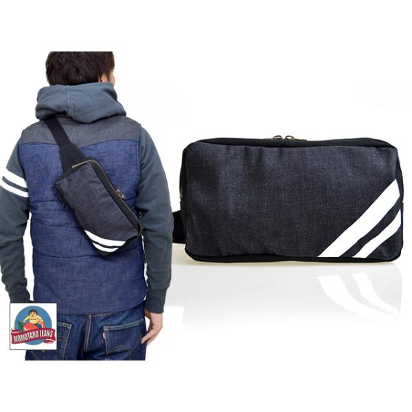 桃太郎ジーンズ　デニムショルダーバッグ　ツーライン　希少 デニムショルダーバッグ(B-12) 桃太郎ジーンズ 日本製 送料無料