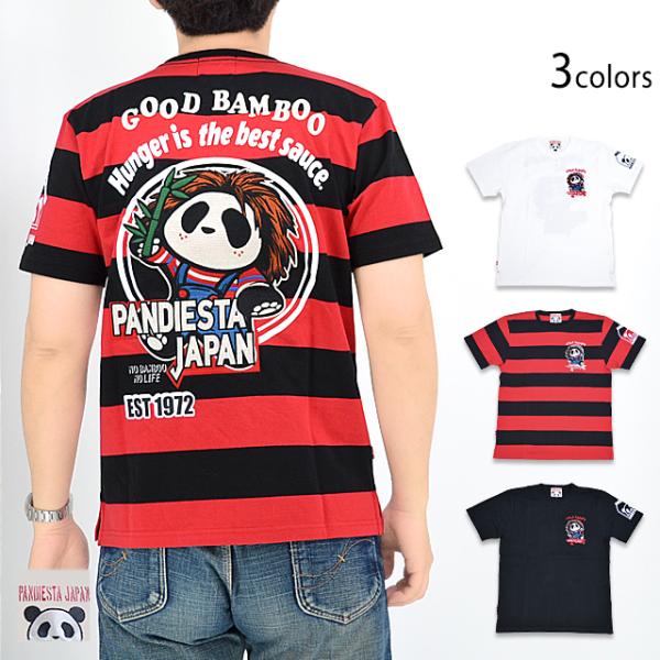ホラーパンダ半袖Tシャツ PANDIESTA JAPAN 523880 パンディエスタジャパン 刺繍 パロディ 映画爆買