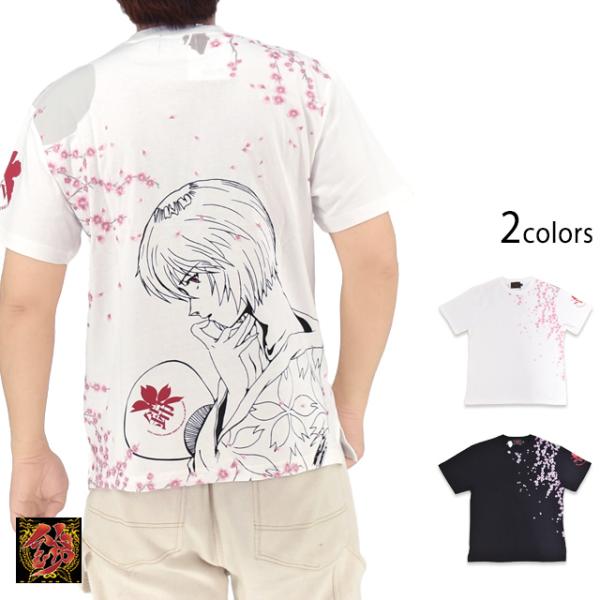 EVANGELION×錦 綾波夜桜半袖Tシャツ 錦 526355 和柄 和風 刺繍 さくら エヴァンゲリオン 綾波レイ