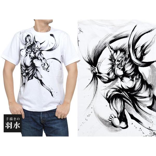 手描き半袖Tシャツ「風神雷神」(3)◆手描きの羽水