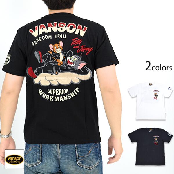 vanson×TOM＆JERRYコラボ 天竺半袖Tシャツ vanson TJV-2326 バンソン ヴァンソン トムとジェリー 刺繍 バイカー爆買