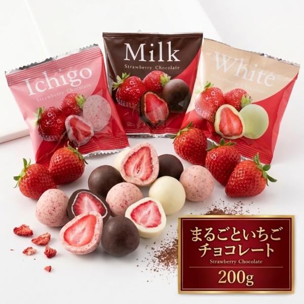 【 まるごといちごチョコレート 3種アソート 200g （個包装込み） 】いちご 苺 チョコ ストロベリー フリーズドライ まるごと ミルク ホワイト セット 個包装