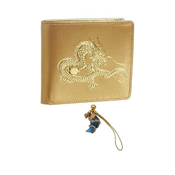 皇帝龍 二つ折り 財布 風水 秘伝 金運 アップ 本金箔 黄金 和柄 メンズ  