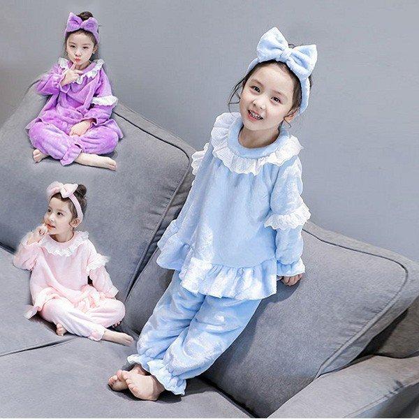 フランネル パジャマ 3点セット トップス パンツ ヘアバンド 女の子 パジャマ 秋冬用 長袖 部屋着 無地 セットアップ 可愛い 寝巻き ナイトウェア 子供 3色 Dder Sakusaku 通販 Yahoo ショッピング