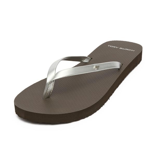tory burch logo metallic flip flop