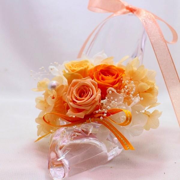 プリザーブドフラワー ガラスの靴 オレンジ系アレンジ 結婚式 誕生日 ブライダルギフト プチギフト Flower Salon Tinkerbell 通販 Yahoo ショッピング