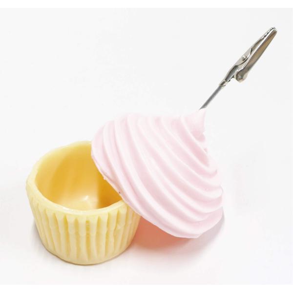 食品サンプル　カップケーキ（うすピンク）　メモクリップ小物入れ　メモスタンド