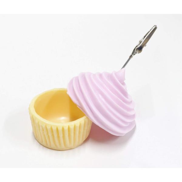 食品サンプル　カップケーキ（パープル）　メモクリップ小物入れ　メモスタンド