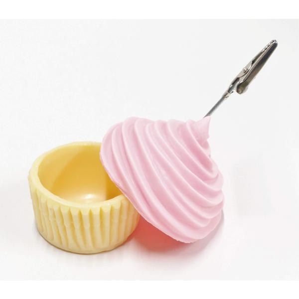 食品サンプル　カップケーキ（ピンク）　メモクリップ小物入れ　メモスタンド