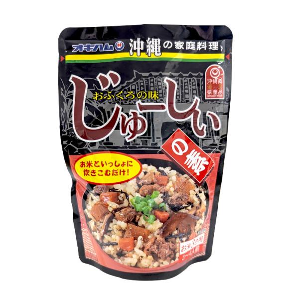 ■商品名【オキハム　じゅーしぃの素】■商品について沖縄の家庭料理。お米と一緒に炊き込むだけ♪■お召し上がり方1．米3合（180ｃｃカップ×3）を洗い、白飯と同じ水加減で合わせます。2．その中に「じゅーしいの素」の中身を入れ、よくかき混ぜてか...