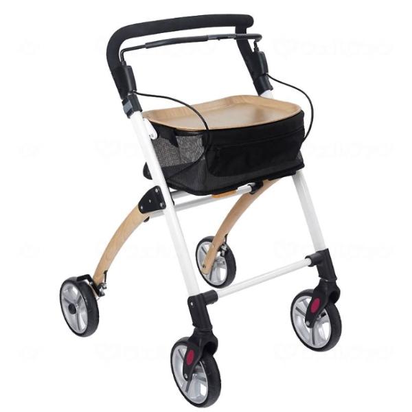 ●カラー／ライトウッド●サイズ／幅54×奥行き65×高さ91.5〜96.5cm（3段階）●フレーム／アルミ●重量／5.0kg●車輪径／18cm●耐荷重／100kg●バッグ容量／10L●特徴／・屋内、屋外どちらでも使用可能。デザイン性のある歩...