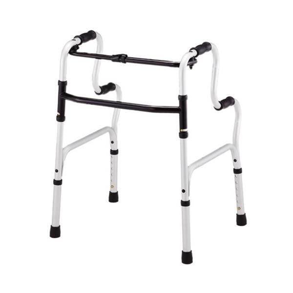 ●品名／アルコー2段ハンドル固定歩行器●フレーム／アルミ●サイズ／幅59〜61×奥行き48.5〜49.5×高さ74〜86.5ｃｍ（6段階）●重量／2.6ｋｇ●特徴／・2段式ハンドルで立ち上がりをサポート