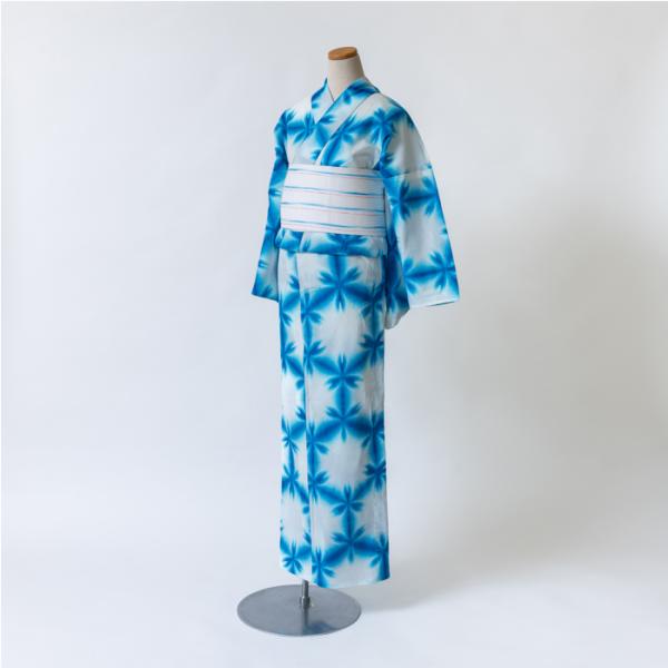 ★専用★美品 浴衣 古今 雪花絞り 白 青 バチ衿 綿絽 身丈164cm sanbi-do_yukata-p3220-c