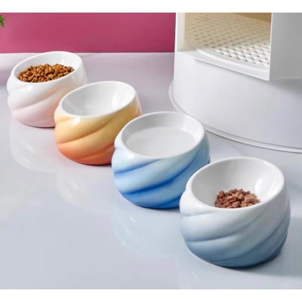 ICEペット食器 陶器 15°傾斜 斜め 猫食器 餌皿 ペット用品 猫用 陶磁器 フードボウル 猫  セラミック えさ入れ ペット皿 餌入れ 水入れ 犬猫用 ウェットフード