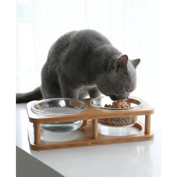 W-BLW-S ペット食器 ダブルボウル Sサイズ 餌入れ 猫 キャットフード 皿 食器 ボウル 犬 餌 おしゃれ 水 食べやすい  猫の餌 グラス製餌入れ