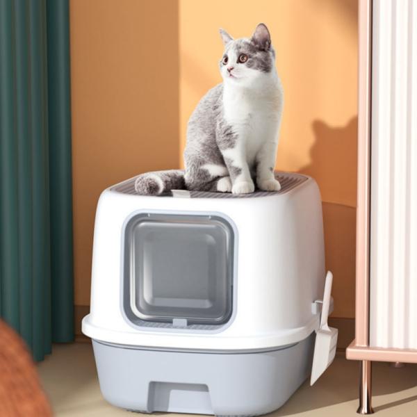 猫トイレ 猫用トイレ本体 大型 ネコトイレ ツードア スコップ付き 大容量 砂の飛び散ら防止 掃除簡単 組み立てしやすい 引き出し式