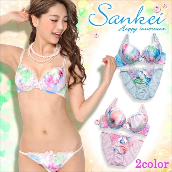 ブラジャー セット 下着セット ランジェリー ブラジャー＆ショーツ(ブラ ブラセット ブラショー ブラショーツ 盛りブラ)(ABCDカップ)サテン グラフィック柄