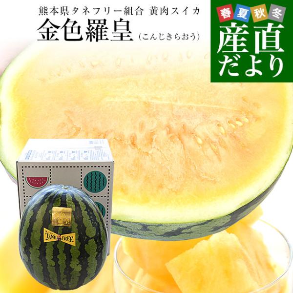 金色 大玉スイカ12.5キロ 熊本県から産地直送 タネフリー組合 黄肉スイカ「金色羅皇