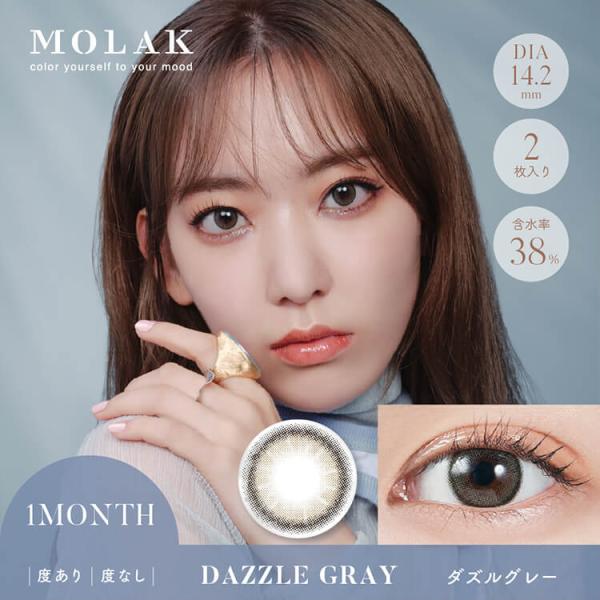 カラコン マンスリー 2枚入り 1箱 モラクマンスリー 【ダズルグレー】 molak 1month 度あり 度なし ナチュラル フチあり 細フチ グレー