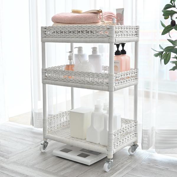 ラタン藤家具ランドリー 収納ワゴンキャスター付き