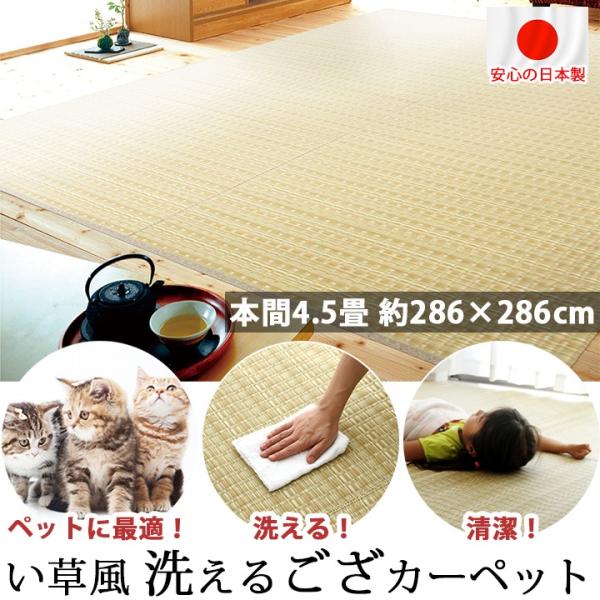 い草 風 ござ カーペット 上敷き ラグ 日本製 本間 4.5畳 京間 286×286cm ペット マット ポリプロピレン PP ダイニングラグ レジャーシート いぐさ 国産