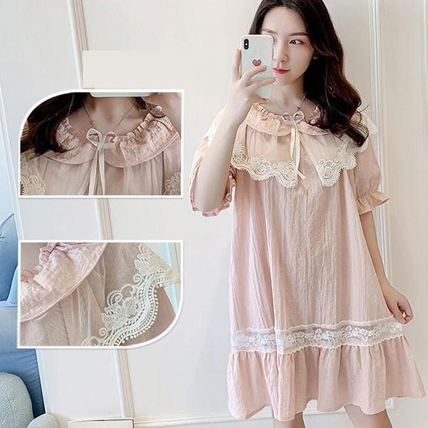 ネグリジェ レディース パジャマ ナイトドレス ルームウェア レディース レースネグリジェ 膝下丈 半袖 コットン 2色 グリーン 夏 全店2点送料無料 Sand1602 サンドリスオンライン 通販 Yahoo ショッピング