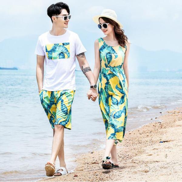 カップルお揃い服 ペアルック 夏カップルコーディネート リゾート風お揃い服 メンズｔシャツ メンズ短パン レディースワンピ リーフ 海旅行 全店2点送料無料 Sand4166 サンドリスオンライン 通販 Yahoo ショッピング