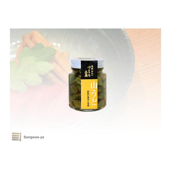 食品はすべて宅配便での発送になります。国産山うどを特製醤油で味つけしました。さっぱりとした醤油味と山うど独特のほろ苦さがクセになります。ご飯のおともやお酒の肴にはぴったり。日本酒にはとくに合う大人の味です。マヨネーズと和えても美味しいです。...