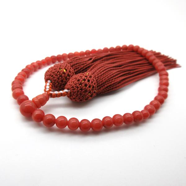 特価品 赤珊瑚 念珠 数珠 片手 略式 4.75mm玉 正絹 地中海珊瑚 男女