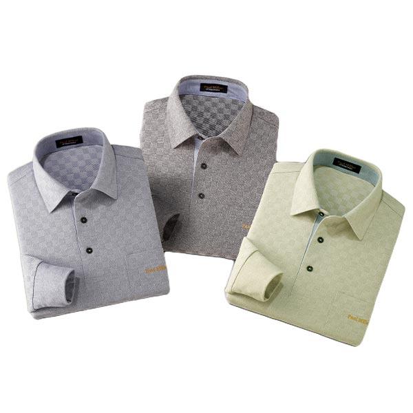 ハワード ポールミラー 市松柄長袖ニットシャツ 3色組 377-4900K 1セット（3枚：3色×各1枚） ハワード ポールミラー 市松柄長袖ニットシャツ 3色組 377-4900K 1