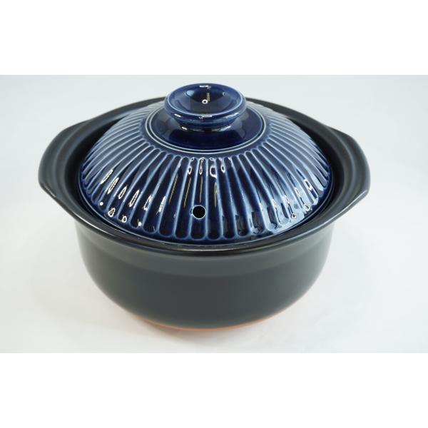 【美品】銀峯陶器 菊花 ご飯鍋 5号炊き（ルリ釉） 銀峯菊花ルリ ご飯鍋 5合炊 萬古焼 日本製 ご飯鍋 土鍋 GINPO 銀峯陶器