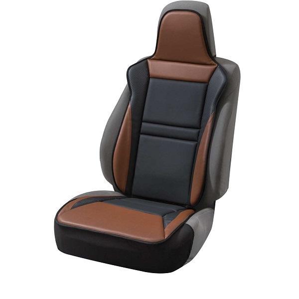 シートカバー フロント用 前席用 軽自動車 普通車 汎用 1枚 レーシングレザー カーボン調 素材×レザー カーシート ダブルクッション ブラウン 茶色 送料無料