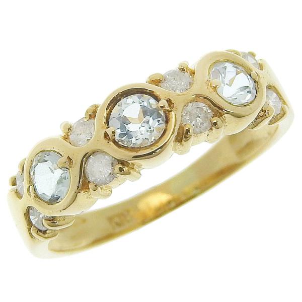 天然アクアマリン リング 9号 K18YG 新品仕上げ済み 天然ダイヤ