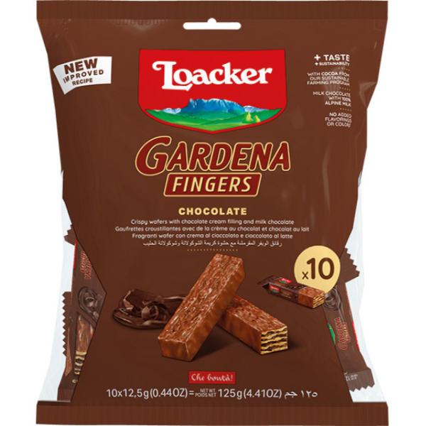 ロアカーガルデーナフィンガーズチョコレート10P入【125ｇ】【冬季限定商品】・【個包装商品】なめらかな特製のチョコレートクリームを5層のサクサクウエハースでサンドし、最高品のミルクチョコレートでコーティング。