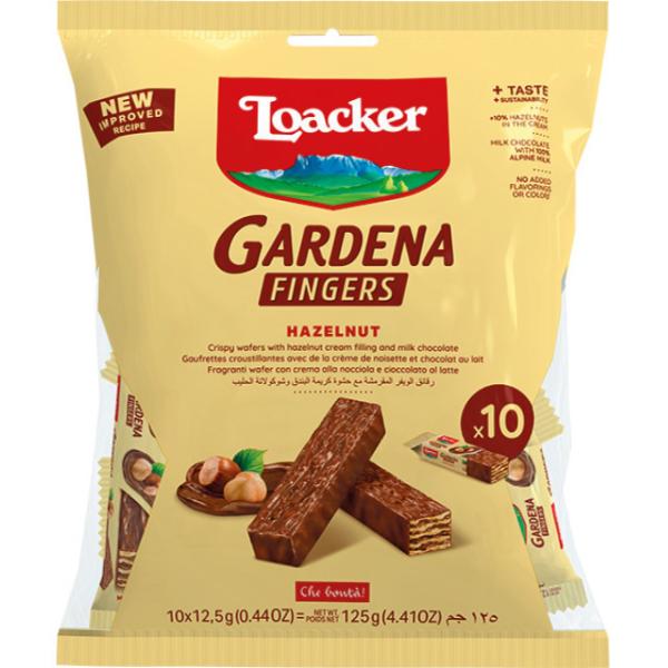 ロアカーガルデーナフィンガーズヘーゼルナッツ10P入【125ｇ】【冬季限定商品】・【個包装商品】とても香ばしいイタリア育ちのおいしいヘーゼルナッツのクリームを、5層のサクサクウエハースでサンドし、ミルクチョコレートでコーティング。ウエハース...